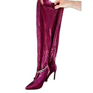 NWD Lady Go Diva Ambient Vibes Thigh High Pink Metallic Boot Coquette Size 6.5
